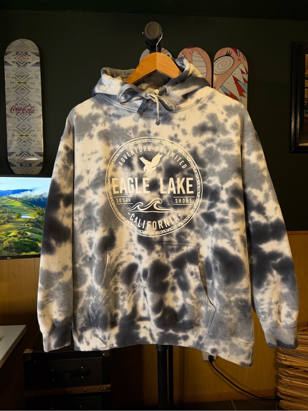 ZUNI Eagle lake California Tie-Dye Hoodie - Gray & White